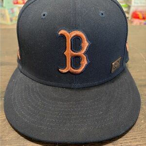 Men’s New Era Boston Red Sox Navy Snapback Hat with Raised Orange 'B' Logo